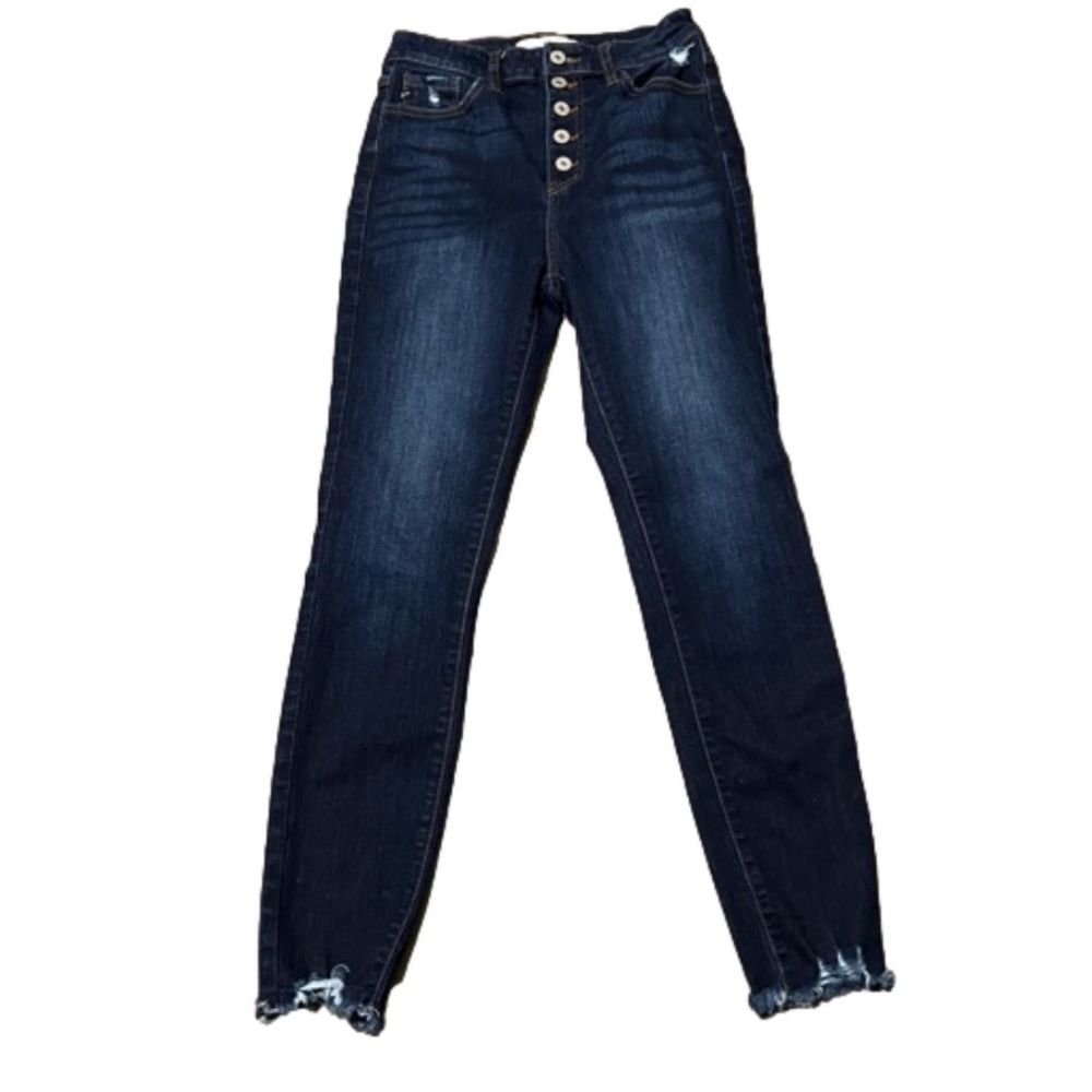 Kancan Five Button Distressed Denim Dark Blue Skinny Jeans Junior Size 7/27